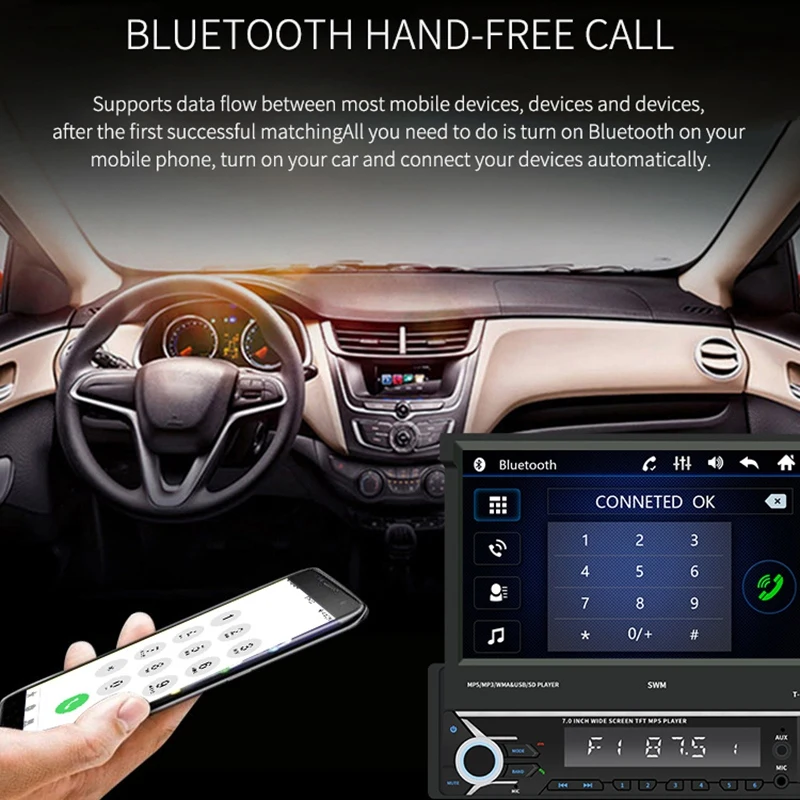 7 дюймов 1 DIN контактный экран автомобиля MP5 плеер Bluetooth Стерео Выдвижной радио камера Поддержка для нескольких языков