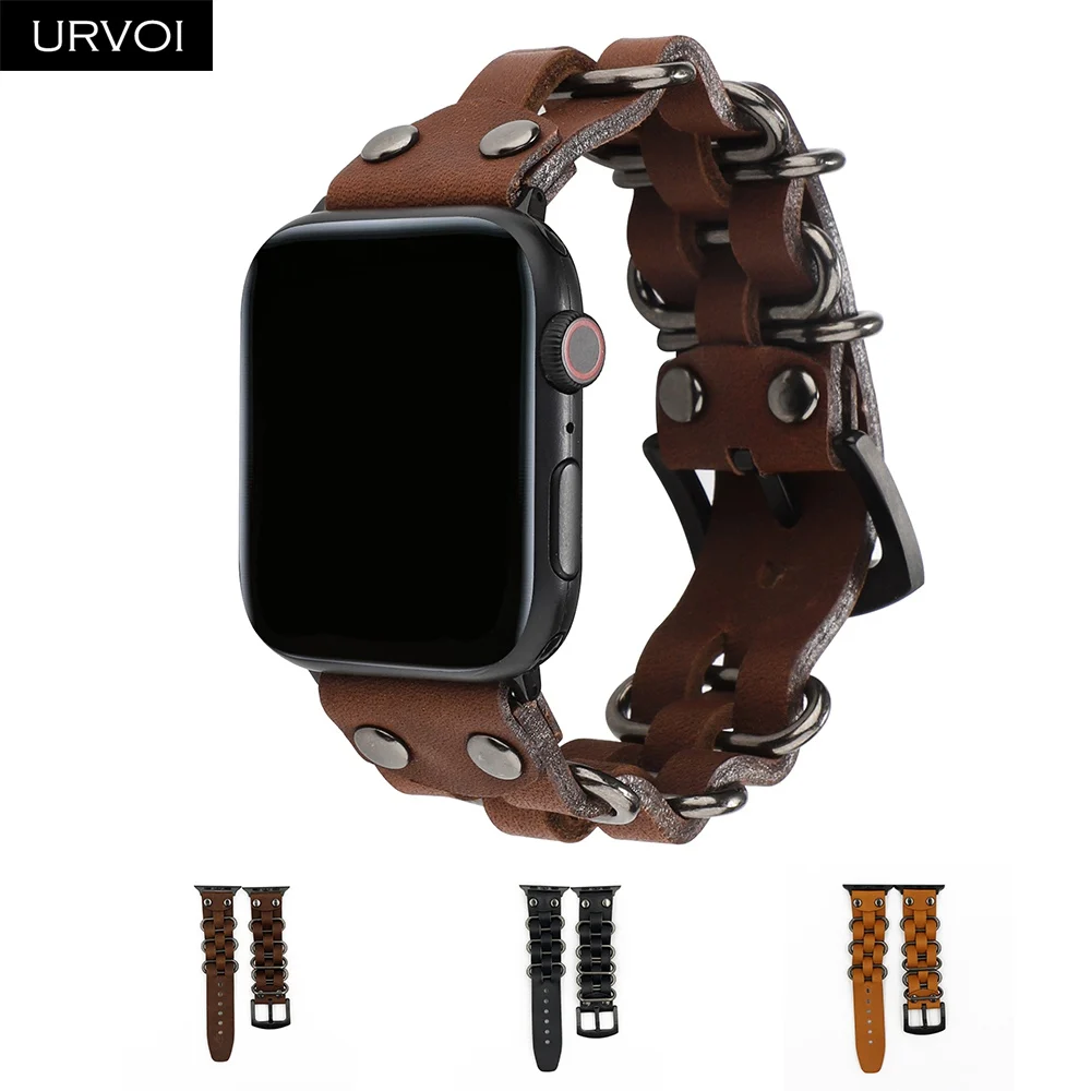 Ремешок URVOI для Apple Watch series 5 4 3 2 1 из натуральной кожи с кольцами ремешок для iWatch современный дизайн пряжка crazy horse
