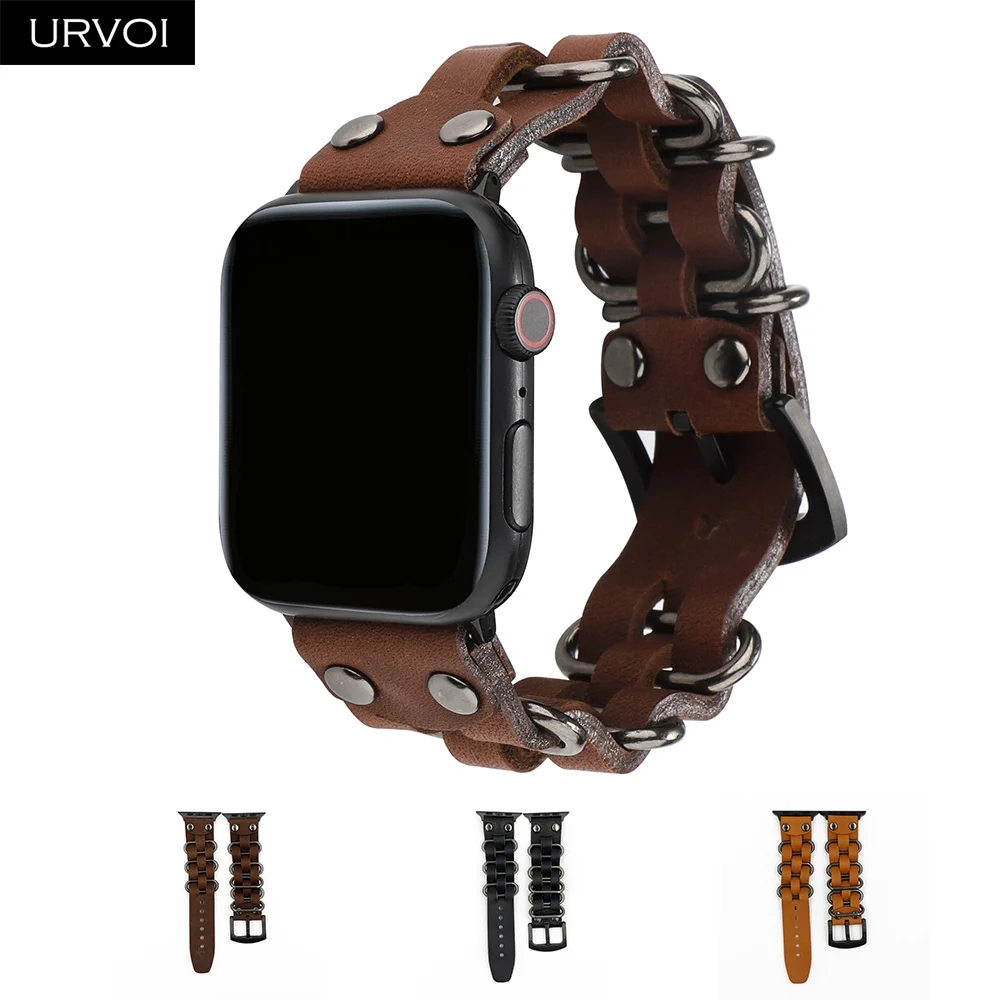 Ремешок URVOI для Apple Watch series 5 4 3 2 1 из натуральной кожи с кольцами ремешок iWatch
