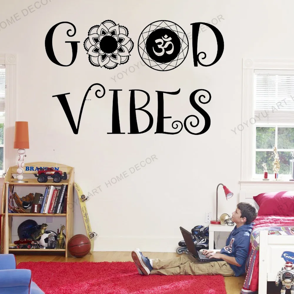 

Good Vibes Wall Decal OM Mandala Flower namaste Vinyl Sticker Design Mural flower Buddha namaste yoga living room decor Q32