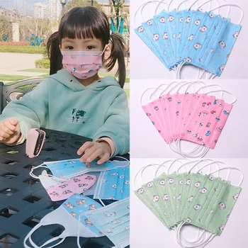 

PM2.5 Non-Woven Children Face Masks Breathable Cartoon Print Disposable Mouth Mask Kids Dustproof Respirator 3 Layers Face Masks