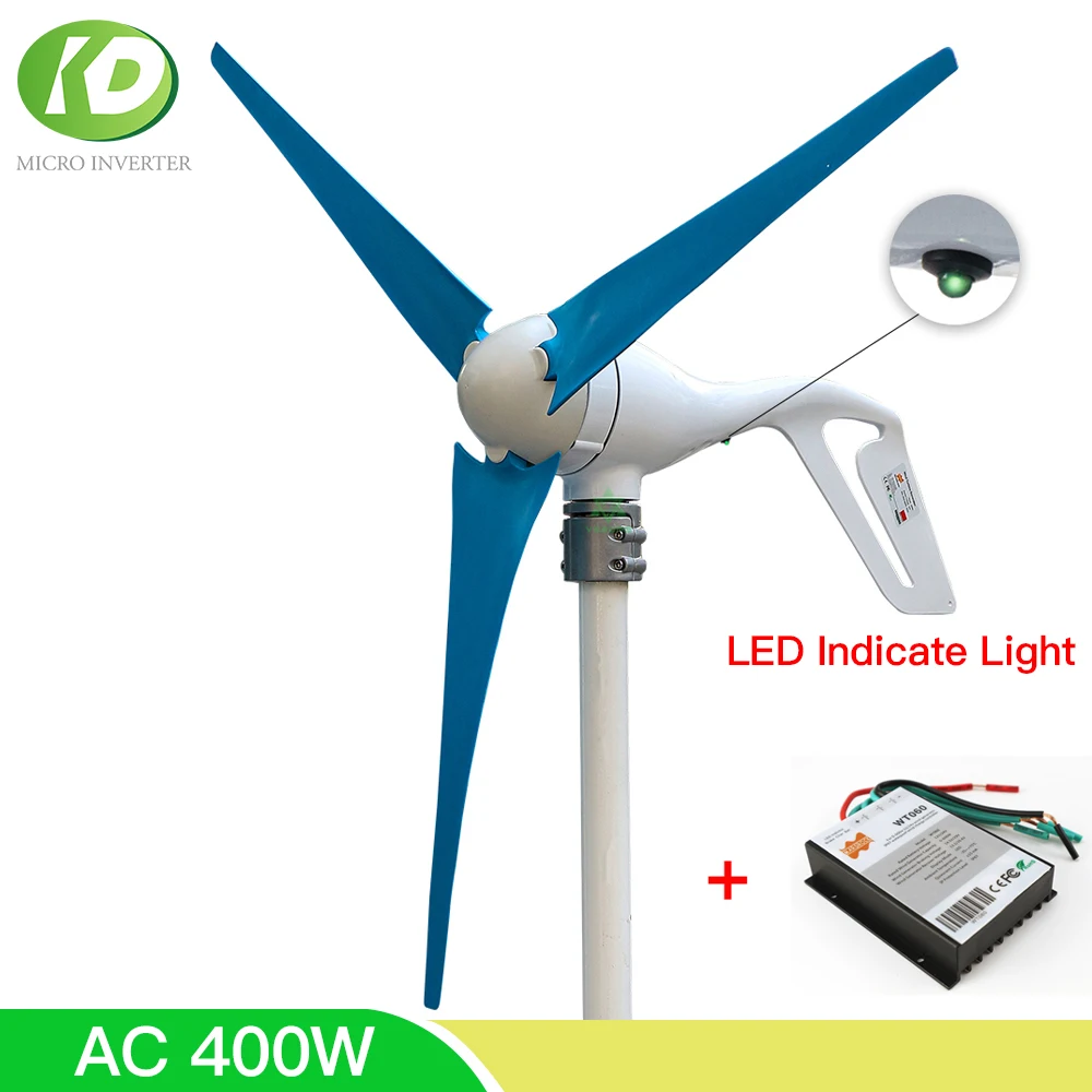 High Quality AC 12V 24V 400W Wind Turbine Generator With Free 600W Charge  Controller Home Small Windmill For Boat Street Light