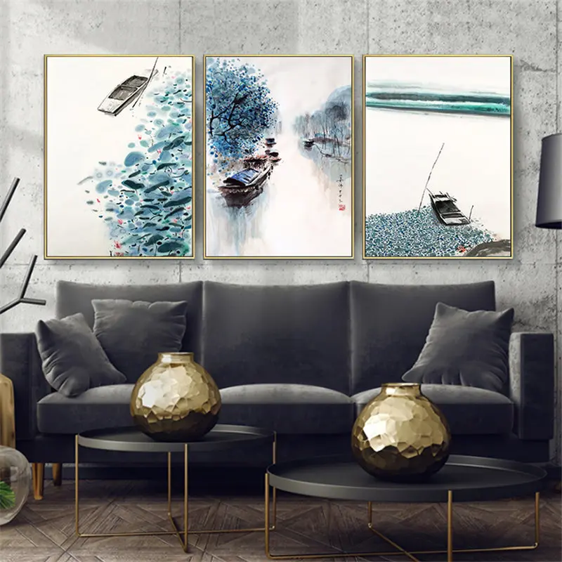 Vintage Traditional Chinese Landscape Picture Home Decor Nordic Canvas Painting Wall Art Scenery Posters and Prints for Bedroom | Дом и сад