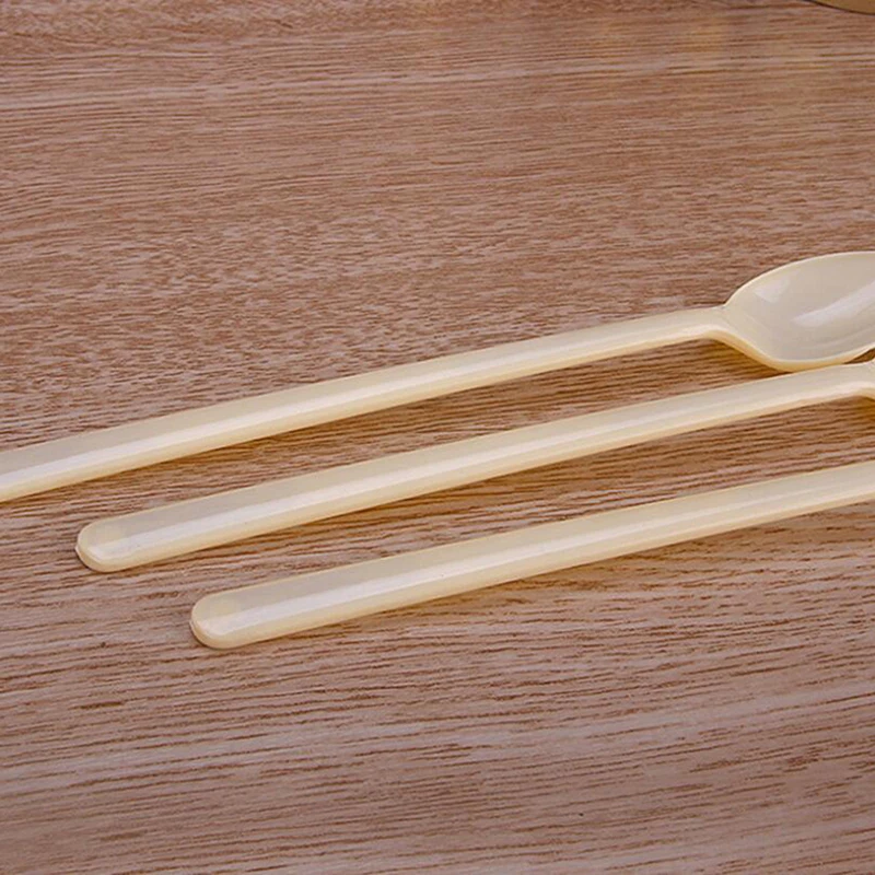 100pcs Thick Disposable Plastic Spoon Long Handle Dessert Spoon Milk Tea Smoothie Spoon Long Ice Spoon