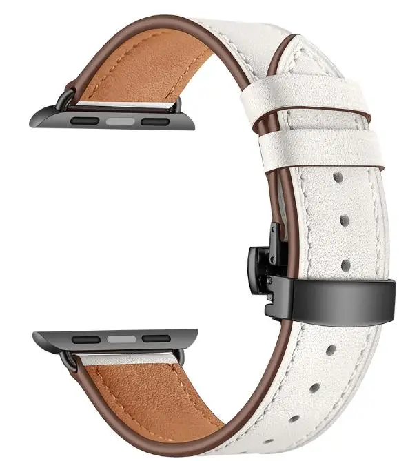 Италия Кожаный ремешок для наручных часов iWatch Apple Watch 38 мм 40 мм 42 44 мм серии 4/3/2/1 ремешок застежка бабочка на запястье ремень - Цвет ремешка: Белый