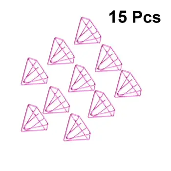 

15Pcs Delicate Diamond Shape Paper Clips Creative Cute File Clamps Office Stationery School Supplies Pink