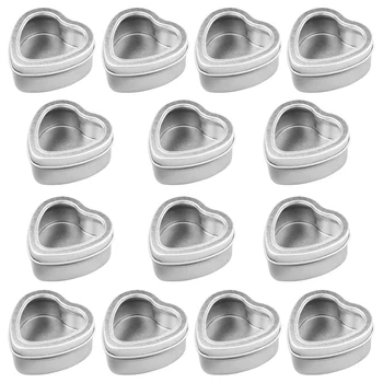 

HOT 14-Pack Empty Heart Shaped Silver Metal Tins with Clear Window for Candle Making, Candies, Gifts & Treasures