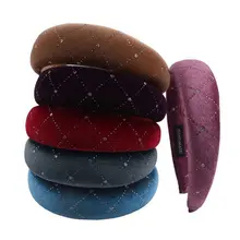 Винтажная бархатная широкая повязка на голову, толстая губчатая подкладка, обруч для волос, женские блестящие стразы, украшенные ромбами, головные уборы