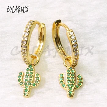 

5 Pairs cactus earrings green crystal Summer colors hook earrings dangle earrings crystal accessories for women 50802