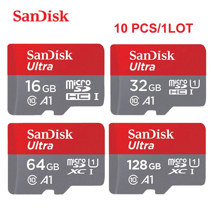 

10 шт/лот карта памяти SanDisk Micro SD 512 ГБ 256 ГБ 128 Гб 64 Гб карта памяти MicroSDXC 32 Гб 16 Гб MicroSDHC класс 10 U1 для планшета/смартфона