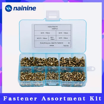 

500Pcs M2.5 M3 M4 Mix GB876 Tubular Rivets Double-sided Circuit Board PCB Nails Copper Hollow Rivet Nuts Assortment Kit HW036