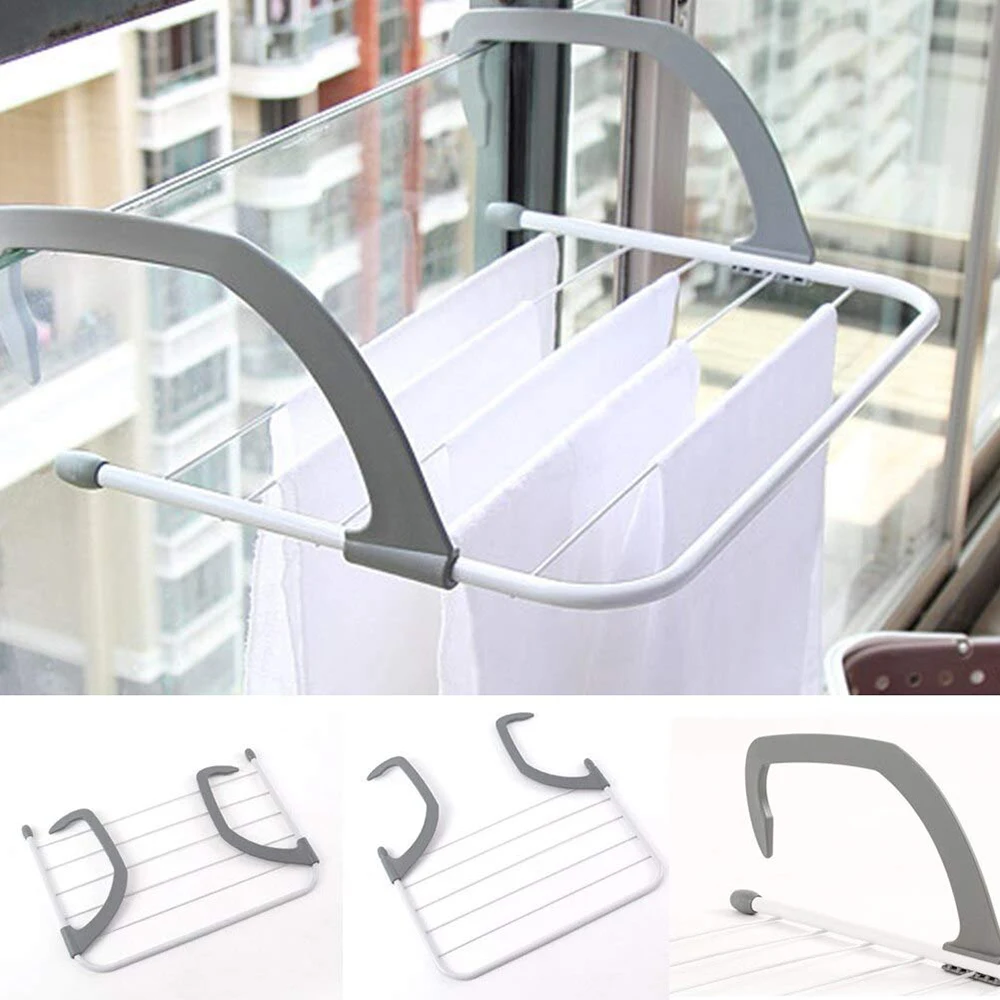 

1pc Stainless Steel Drying Shoe Rack Portable Multi-function Window Laundry Balcony Towel Clothes Diaper Dryer Storage Rack