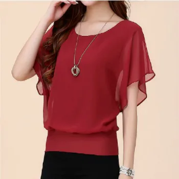 

Women's Clothing Tops Fashion 2020 Summer Chiffon Tops Plus Size 5XL Ruffled Batwing Short Sleeve Casual Women's Shirt Blusas