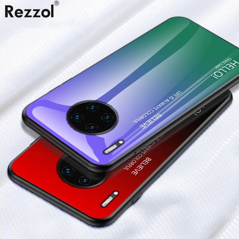 

For Huawei Mate 30 Pro Case Gradient Tempered Glass Soft Silicone edge Cover For Huawei Mate30 Pro Case Funda