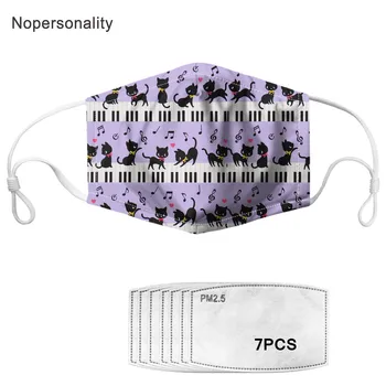

Nopersonality Music Cat Print Face Mask with 7pcs Activated Carbon Filter Anti-dust Women Kids Mouth Mask Windproof Masks