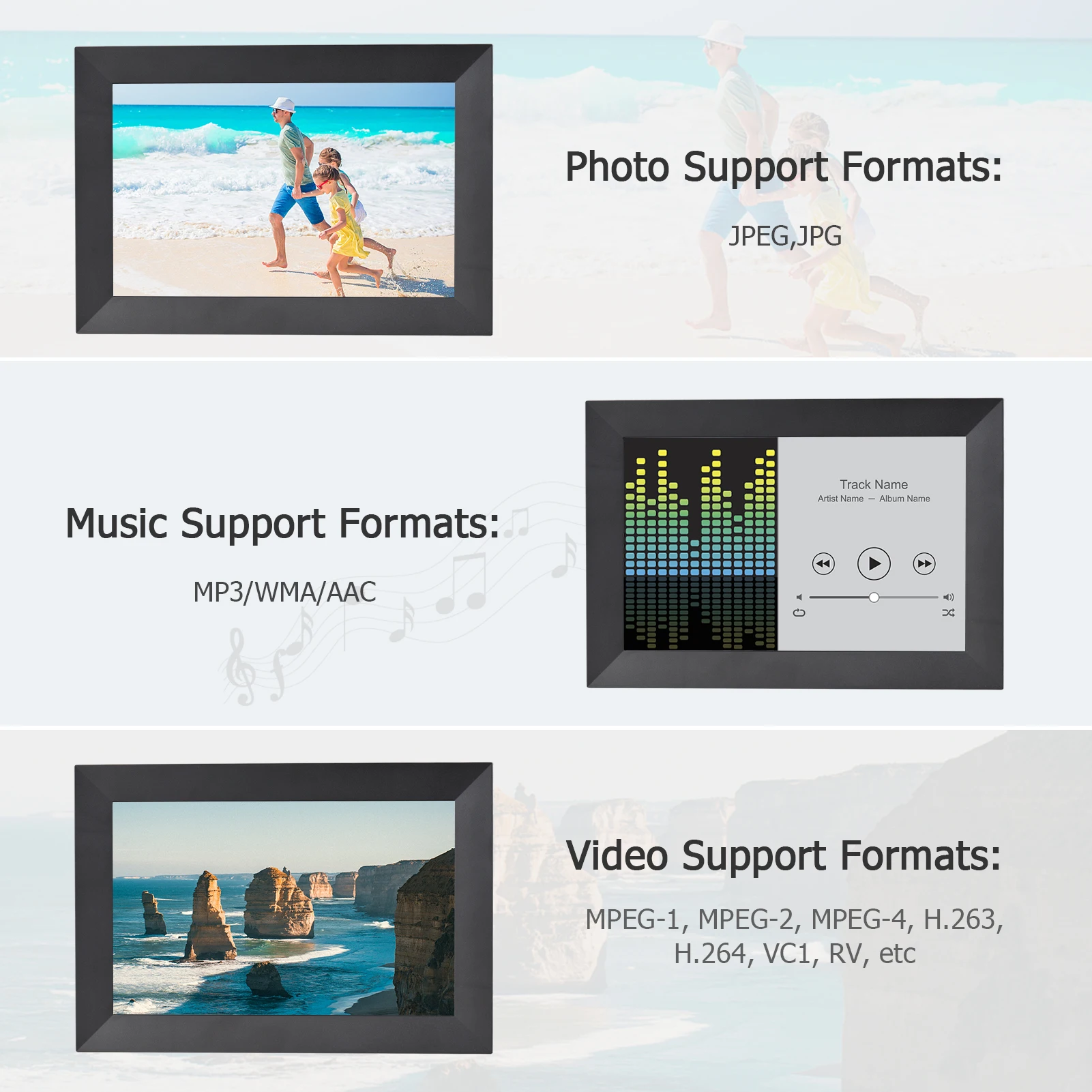 Andoer 8 Inch Digital Picture Frame IPS Touch-screen 1280*800 Photo 1080P Video Smart WiFi Photo Frame Album 16GB Storage