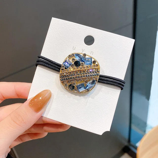 Fashion Rhinestone Hair Bands Hair Scrunchies Women Elastic Hair Bands Ties Rope Bands Ponytail Bands Hair Accessories F158 Square Round