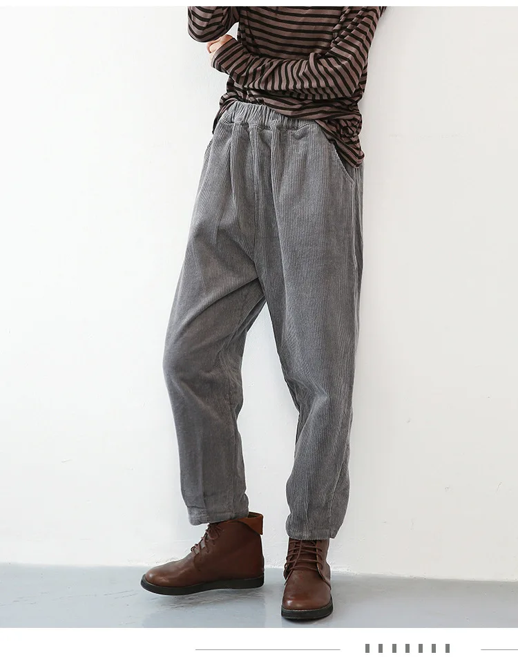 OriGoods женские вельветовые брюки осенние новые хлопковые вельветовые брюки Женские однотонные серые шаровары с высокой талией в Корейском стиле H056