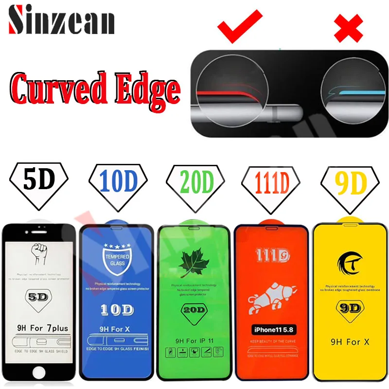 Sinzean 1000 шт для IPHONE 11 Pro Max 5D/9D/10D закаленное стекло с закругленными краями для iPhone XS MAX/678 Plus 20D/111D защита экрана