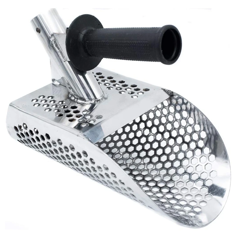 Sand Scoop for Metal Detecting, Stainless Steel with Hexahedron 7Mm Holes for Beach Treasure Hunting Plastic Handle