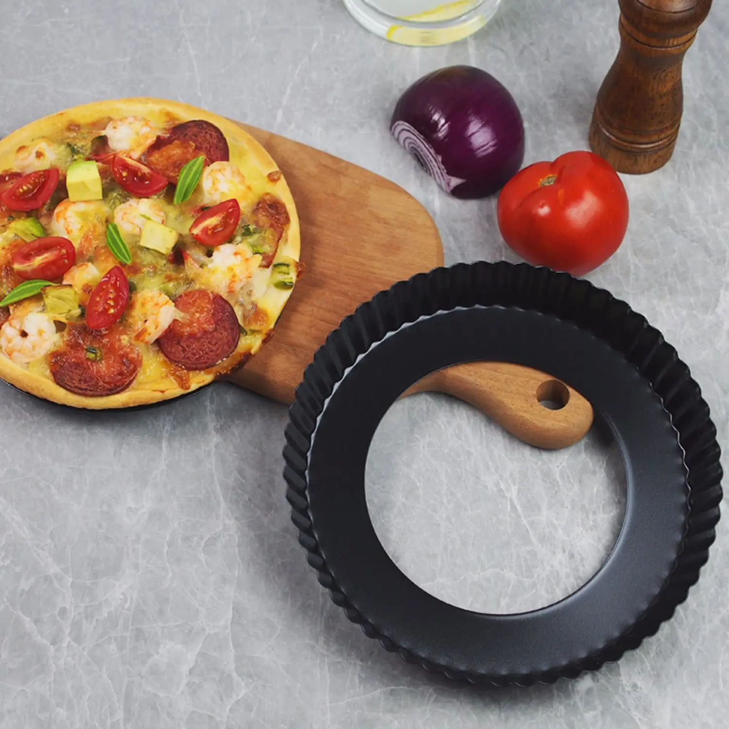 

Pizza Pan 9 Inch Bakeware Pizza Plate Round Deep Dish Removable Loose Bottom Heat-resistant Home Baking Tray
