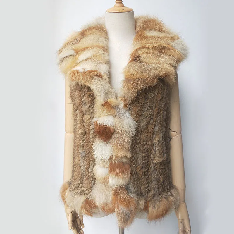 Best Coming Winter Women's Real Rabbit Fur Vest Knitted Thin Fur V-Collar Gilet 