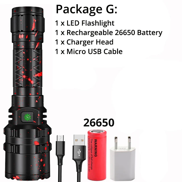 Package G 2000LM Ультра мощный XHP50.2 светодиодный светильник-вспышка Xlamp алюминиевый охотничий фонарь светильник с 18650 26650 батареей Прямая поставка - Испускаемый цвет: Package G