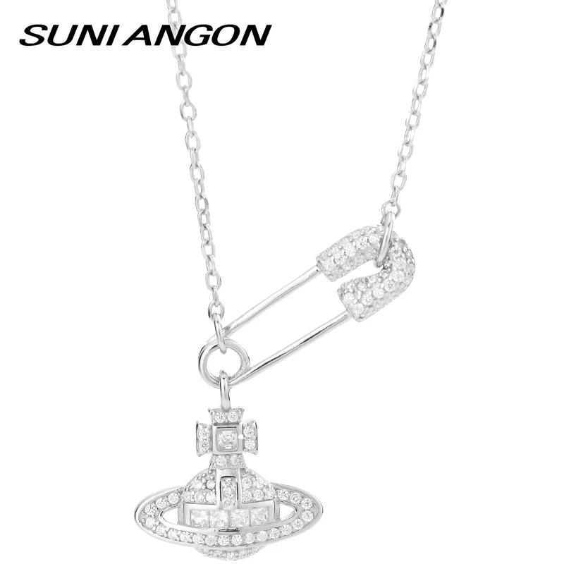 Корейский крошечный Циркон булавка планета ожерелье преувеличенная Золотая подвеска 925 пробы серебро женские аксессуары Черная пятница