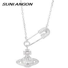 Корейский крошечный Циркон булавка планета ожерелье преувеличенная Золотая подвеска 925 пробы серебро женские аксессуары Черная пятница