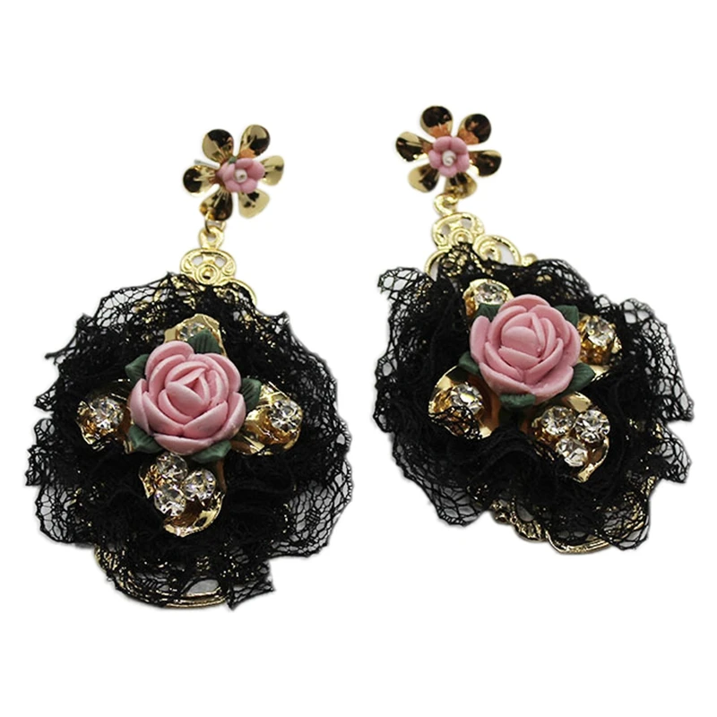 

Big Size Fashion Jewelry Pretty Elegant Charming High Special Design Lace Baroque Flowers Women Drop Earrings