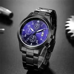Geneva часы мужские Роскошные мужские часы черные из нержавеющей стали Синие кварцевые часы с циферблатом мужские спортивные часы reloj hombre horloge