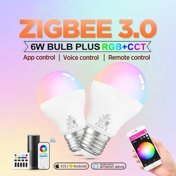 

ZigBee +2.4G RF E27 LED Smart Light Bulb 6W AC 110V 220V E26 Upgraded Intelligent Dimming Color RGB Decoration Home Lamp
