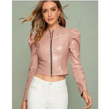 

Black Pink Zipper Streetwear Female Jacket Coat Outwear 2020 Winter PU Leather Jacket Women Coat Jacket ashion Long Sleeve Coat