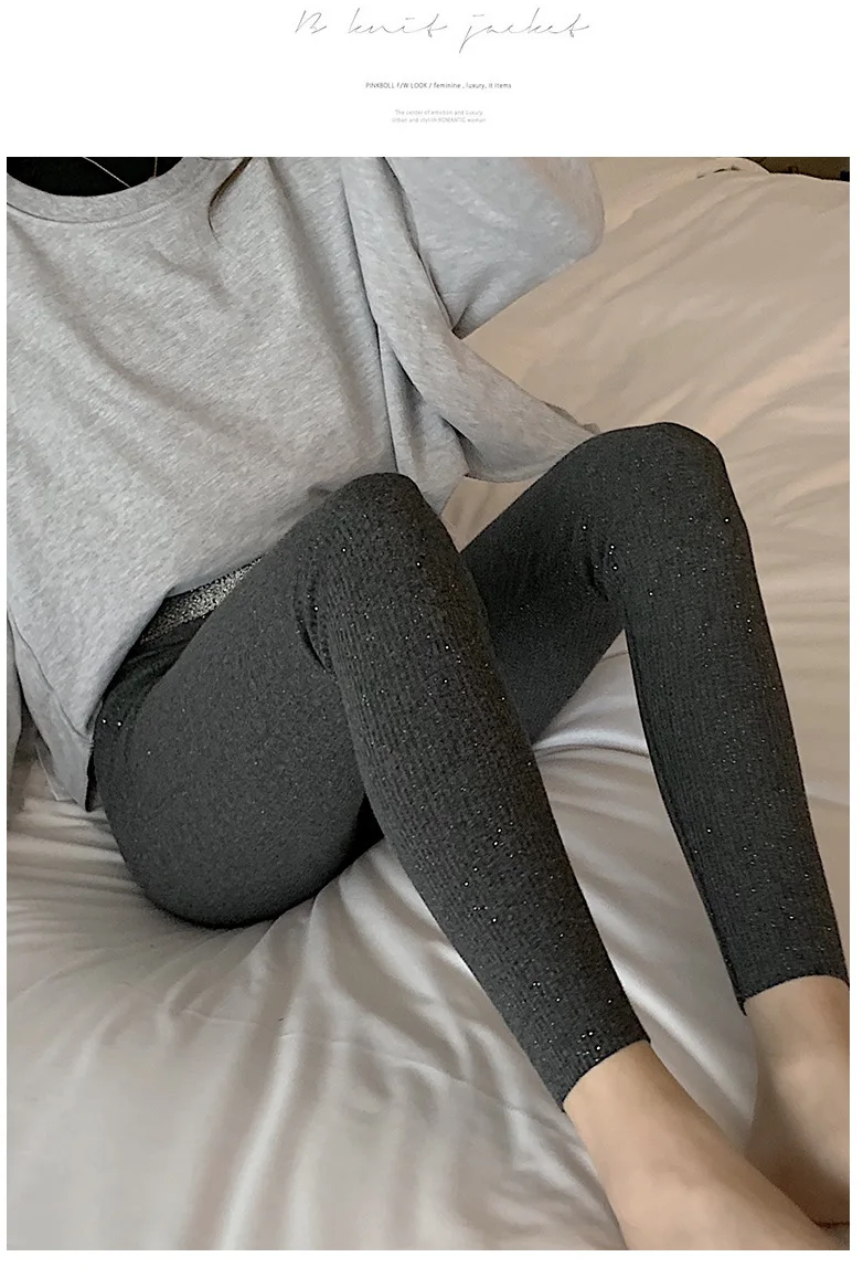 ribbed leggings BIVIGAOS 2020 New Korean Bright Silk Cotton Leggings Women High Waist Chic Sequin Bling Thread Elastic Slim Leggings Pencil Pant lululemon leggings