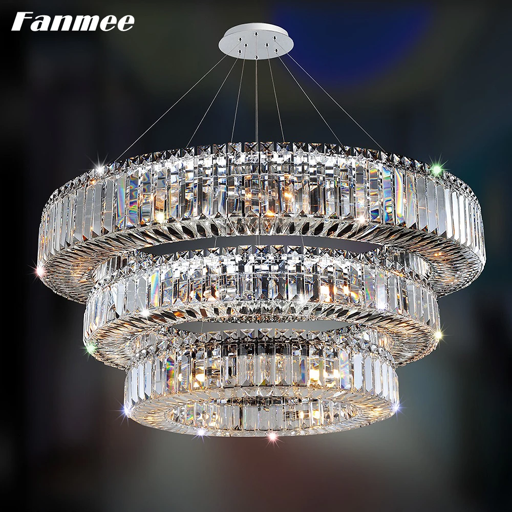 

Modern LED Round Chandelier Lighting Minimalist Crystal Living Room Hanging Lamp Bedroom Light Fixture Prism Crystal Indoor Lamp