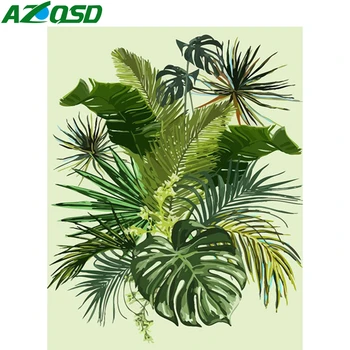 

AZQSD Adult Oil Painting By Numbers Flower Picture For Living Room Home Decoration Coloring By Numbers Leaf Unique Gift
