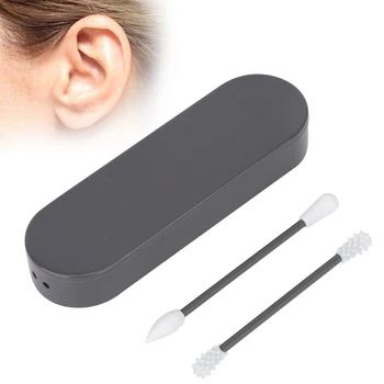 

2Pcs Reusable Double-Headed Silicone Ear Cleaning Cotton Swab Washable Bud Sticks Soft Flexible Makeup Swabs With Portable Box