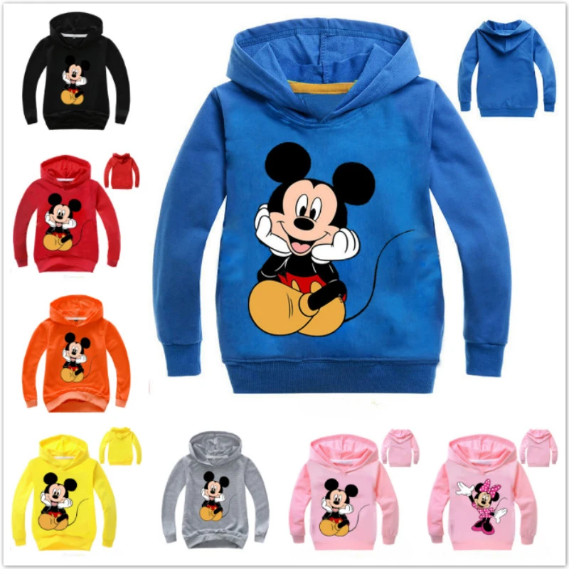 Camisetas de manga larga con dibujos animados Minnie, Mickey Mouse, ropa para niños y niñas, con capucha de 2 a 15 años|Camisetas| - AliExpress