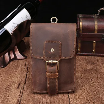 

BOLEKE Retro Crazy Horse Genuine Leather Waist Bag Men's Multi-function Shoulder Bag Fanny Belt Sling Casual Mini Messenger Bags