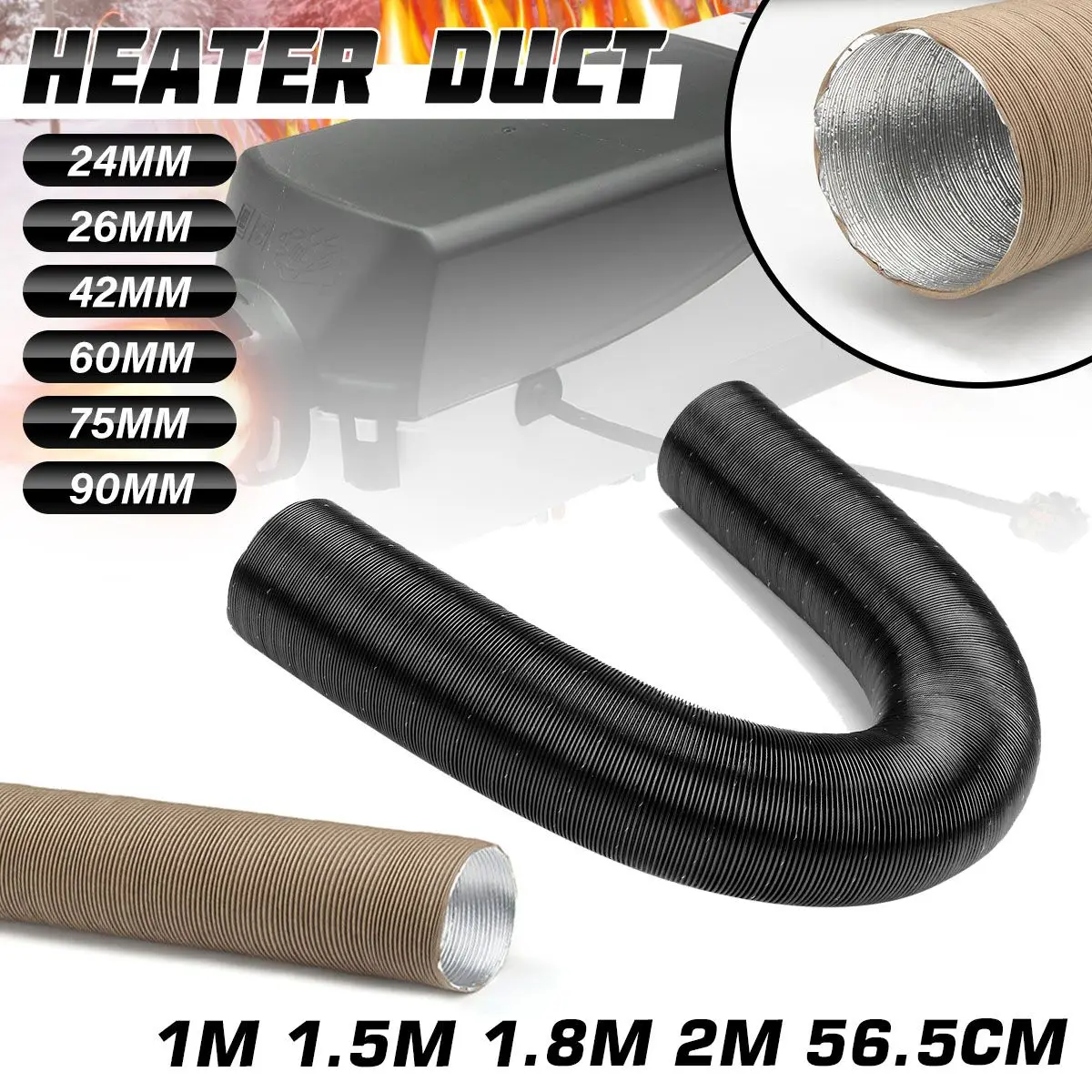 24/26/42/60/75/90mm Car Heater Ducting Pipe Air Diesel Parking Heater Hose Line Aluminum Foil For Webasto/Dometic/Planer
