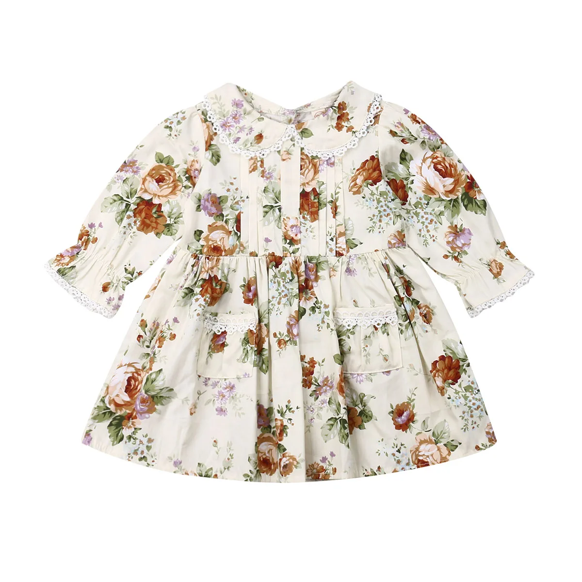 Детский комбинезон с длинными рукавами и цветочным принтом для маленьких девочек; платье; одинаковая хлопковая одежда