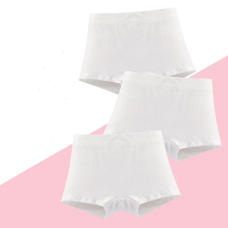 Girls boxers 3 шт./партия, белые трусы, детское нижнее белье, Однотонные трусы для девочек, нижнее белье из натурального хлопка для девочек, детское нижнее белье для подростков, Детские От 1 до 14 лет - Цвет: Girls boxers
