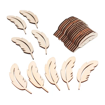 

25Pcs Wooden Crafts Handmade DIY Accessories Original Carving Feather Ornament Decoration Creative Album Art DIY Craft
