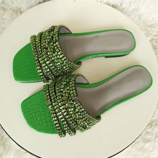 Shiny Flip Flops Crystal Slippers Women Summer Rhinestone Diamond Slides  Runway Party Shoes Beach Sandals Woman