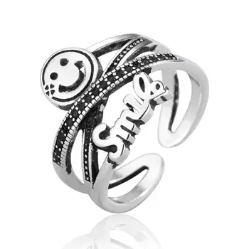 

Multilayer Vintage Smiley Zircon Opening Rings For Women Girls 925 Thai silver Jewelry Party Gifts Wedding Rings SAR139