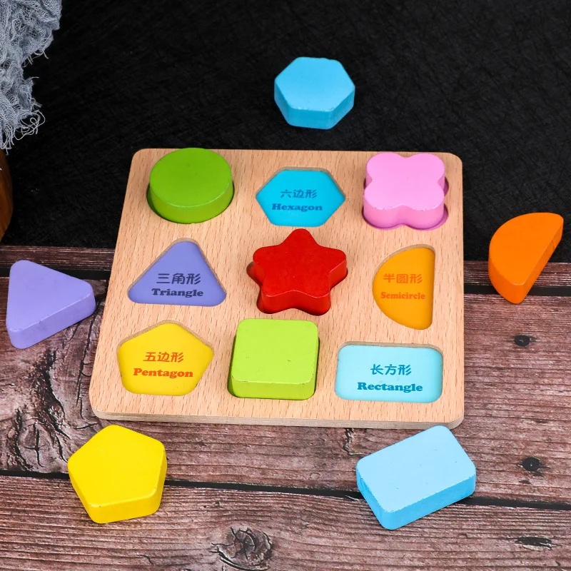 

Wooden Geometric Shapes Montessori Puzzle Sorting Math Bricks Preschool Learning Educational Game Baby Toddler Toys for Children