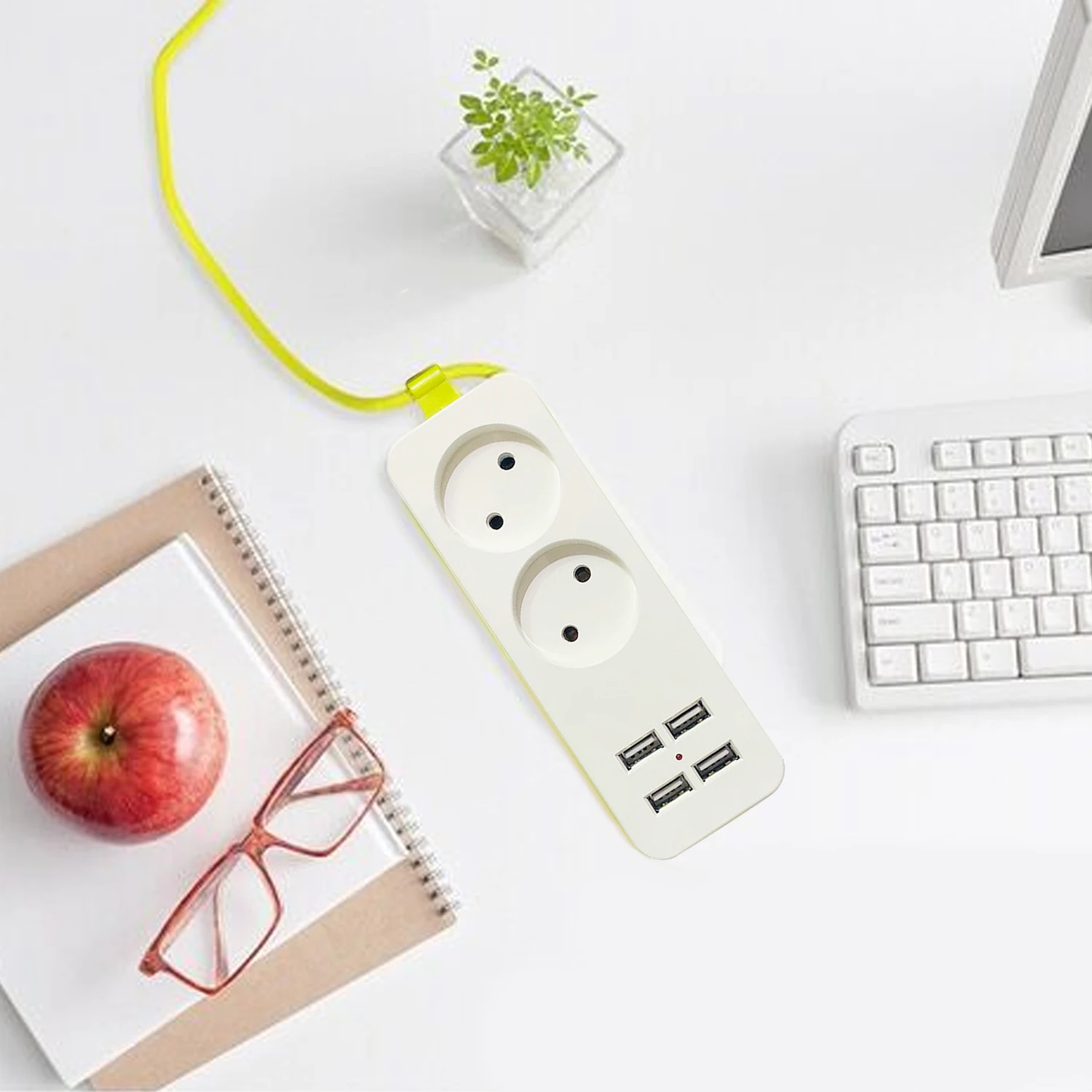 

Besegad EU Plug Power Strip Safety Surge Protector Power Strip with 2 AC Outlets and 4-Port USB Charging Ports for Home Office