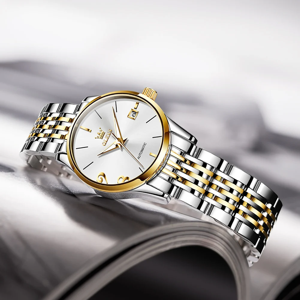 Orologio Uomo OLEVS Meccanico A Carica Automatica - Acciaio Inox, Impermeabile, Quadrante Con Numeri Romani E Fase Lunare