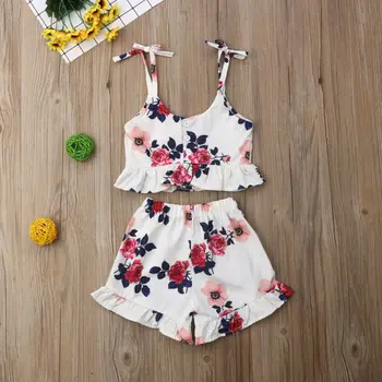 

Summer Toddler Kids Baby Girl Sling Floral Tops Short Pants Outfits Set Clothes
