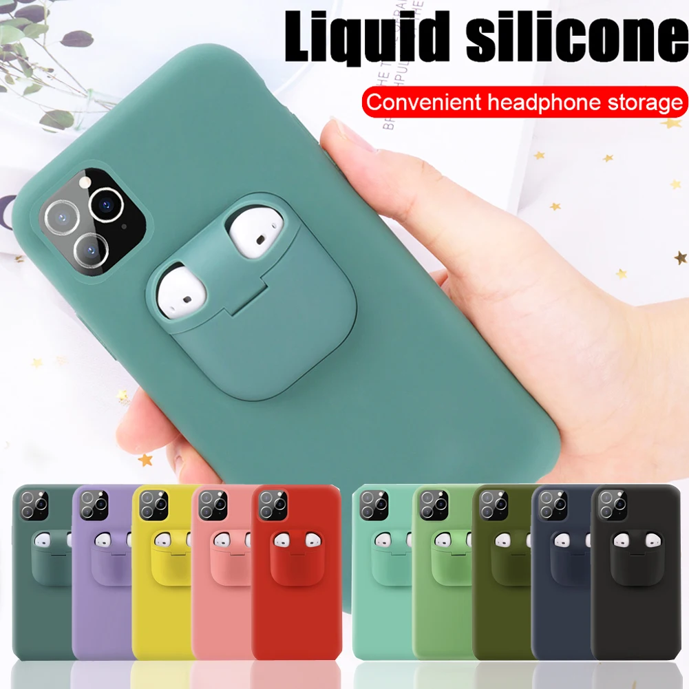 2 In1 Silicone Phone Case For iPhone 11 Pro Max Xs Xr X 10 With AirPods Holder Air Pods Cover Drop ship |